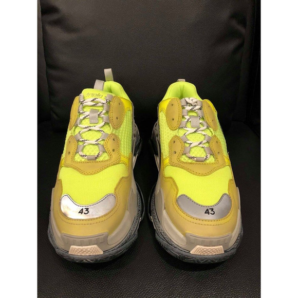 Balenciaga Triple S Sneaker Neon Yellow Grey Speed Flat Trainer 43 Men US 10 - Picture 9 of 12